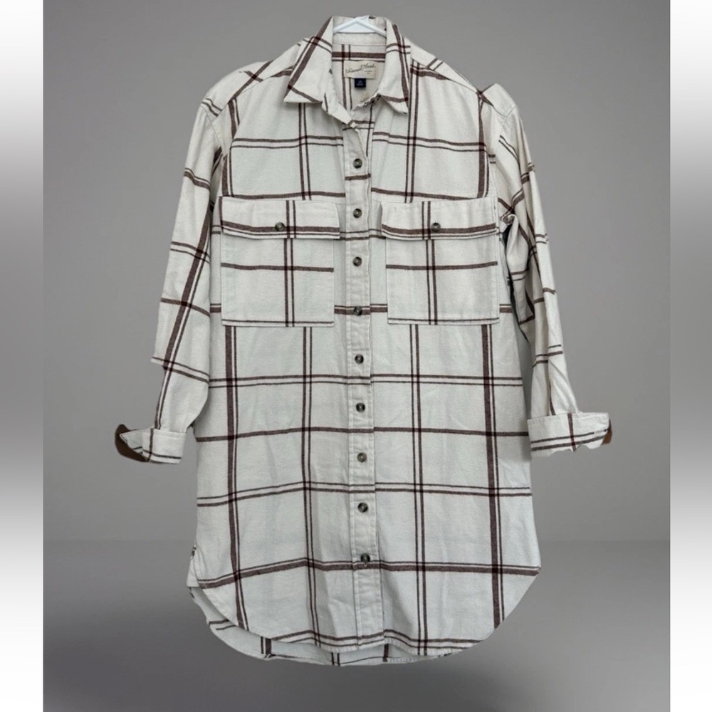 Universal Thread Goods Co Women’s XS Flannel Cream Long Sleeve Shirt Dress NWT